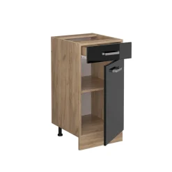 Vicco Küchenunterschrank "R-Line", Schwarz Hochglanz/Goldkraft Eiche, 40 cm ohne Arbeitsplatte