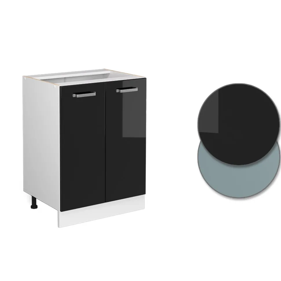 Vicco Küchenunterschrank "R-Line", Schwarz Hochglanz/Weiß, 60 cm ohne Arbeitsplatte