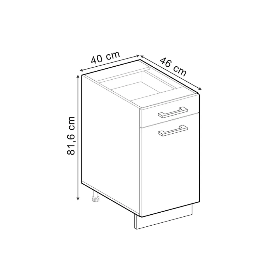 Vicco Küchenunterschrank "R-Line", Schwarz Hochglanz/Anthrazit, 40 cm ohne Arbeitsplatte