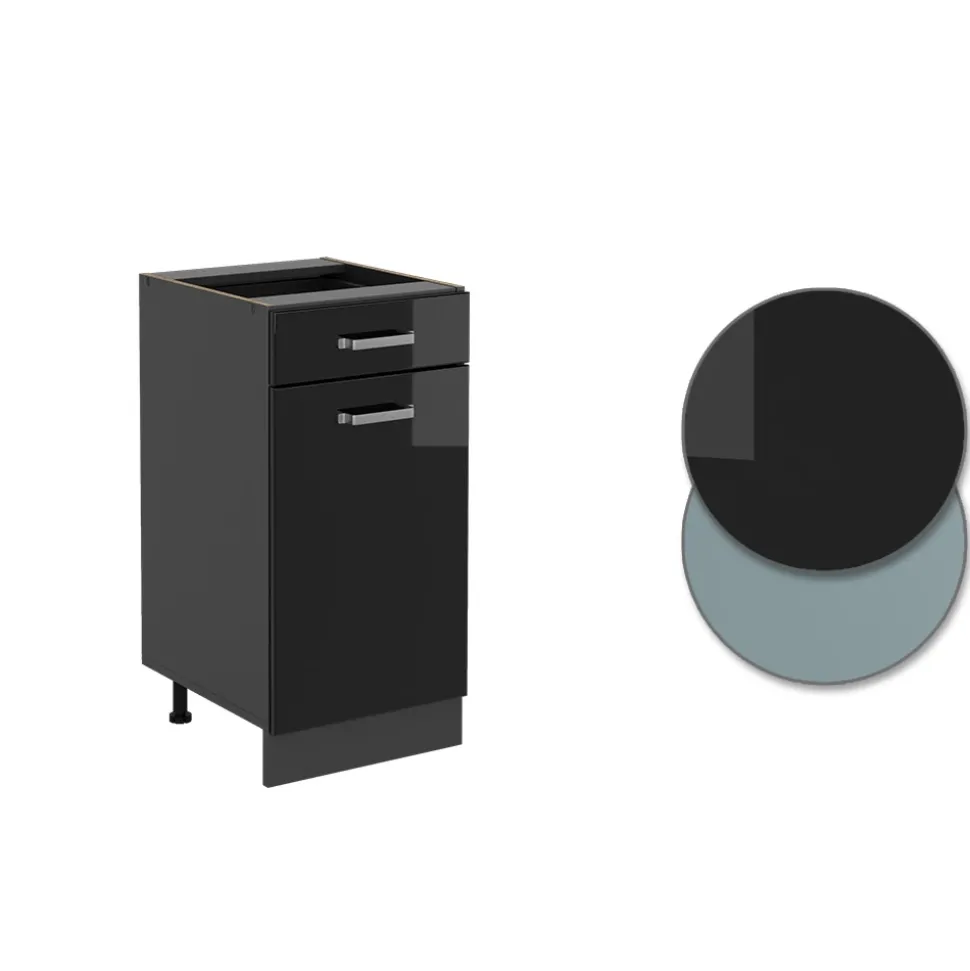 Vicco Küchenunterschrank "R-Line", Schwarz Hochglanz/Anthrazit, 40 cm ohne Arbeitsplatte