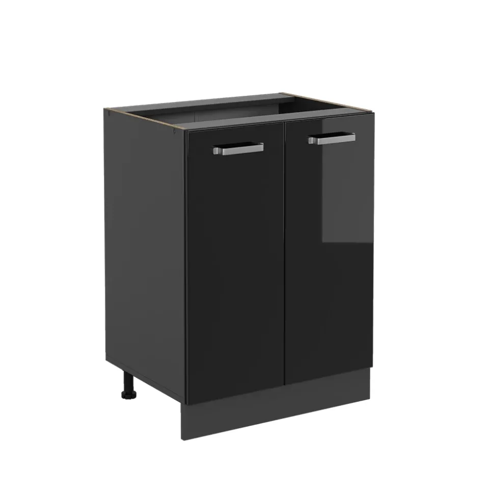 Vicco Küchenunterschrank "R-Line", Schwarz Hochglanz/Anthrazit, 60 cm ohne Arbeitsplatte