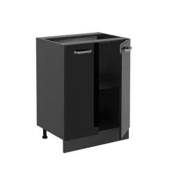 Vicco Küchenunterschrank "R-Line", Schwarz Hochglanz/Anthrazit, 60 cm ohne Arbeitsplatte