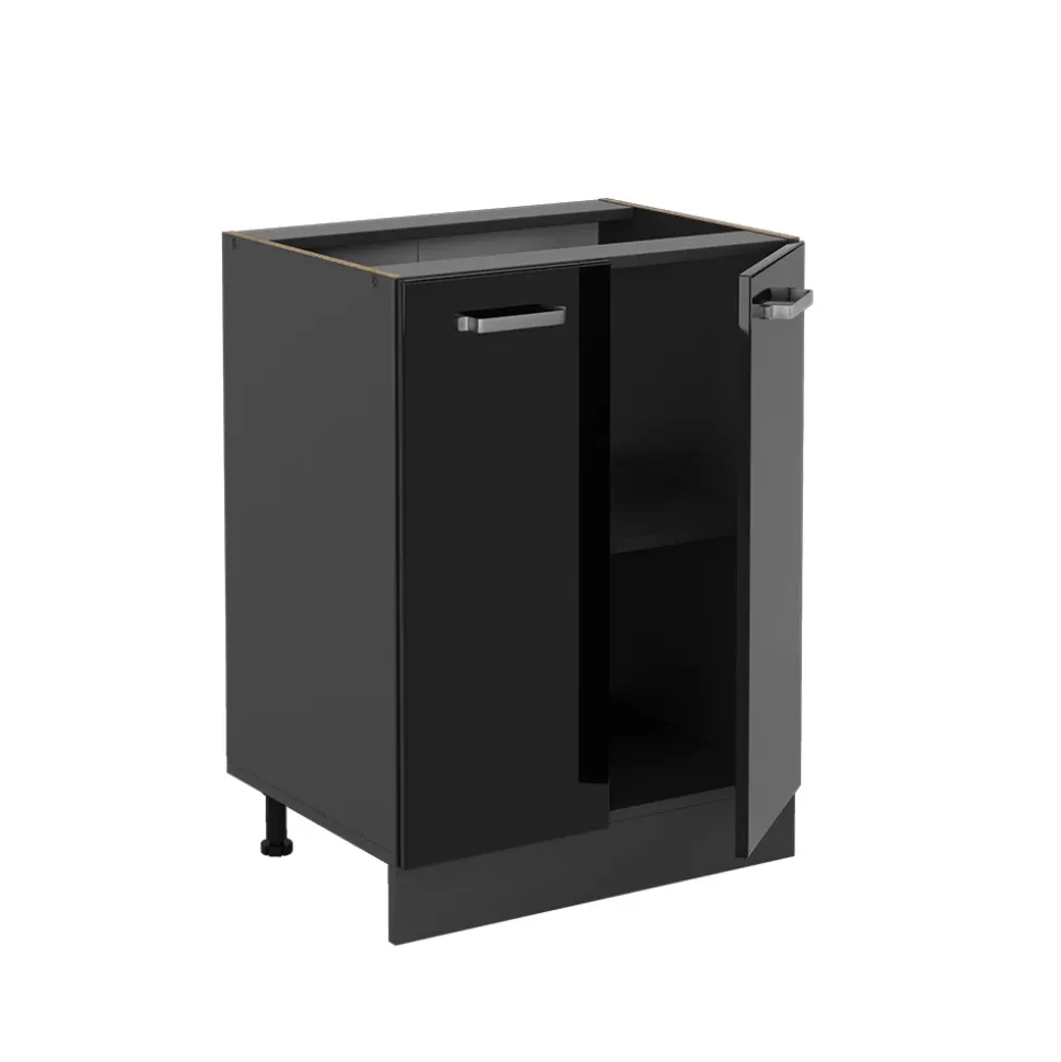 Vicco Küchenunterschrank "R-Line", Schwarz Hochglanz/Anthrazit, 60 cm ohne Arbeitsplatte