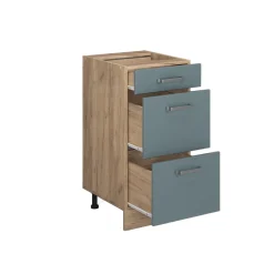 Vicco Küchenunterschrank "R-Line", Blau-Grau/Goldkraft Eiche, 40 cm mit Schubladen, ohne Arbeitsplatte