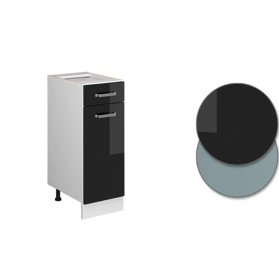 Vicco Küchenunterschrank "R-Line", Schwarz Hochglanz/Weiß, 30 cm ohne Arbeitsplatte