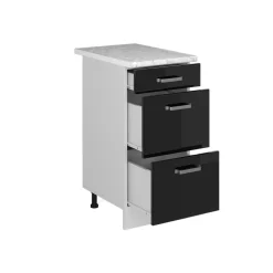 Vicco Küchenunterschrank "R-Line", Schwarz Hochglanz/Weiß, 40 cm mit Schubladen, AP Marmor