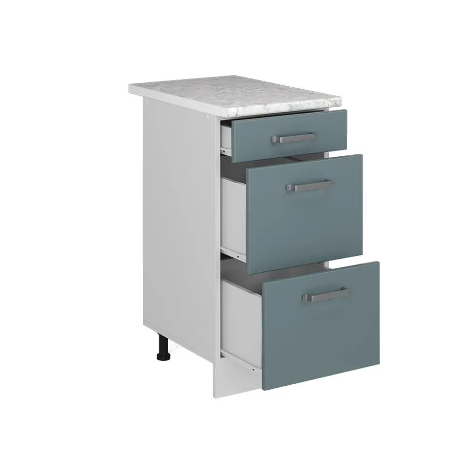 Vicco Küchenunterschrank "R-Line", Blau-Grau/Weiß, 40 cm mit Schubladen, AP Marmor