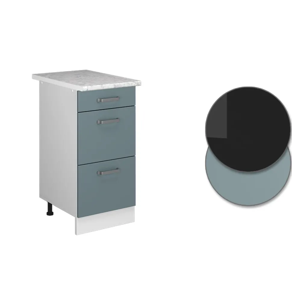 Vicco Küchenunterschrank "R-Line", Blau-Grau/Weiß, 40 cm mit Schubladen, AP Marmor