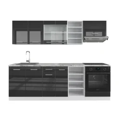 Vicco Küchenzeile "R-Line", Anthrazit Hochglanz/Weiß, 240 cm ohne Arbeitsplatte