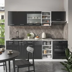 Vicco Küchenzeile "R-Line", Anthrazit Hochglanz/Weiß, 240 cm ohne Arbeitsplatte