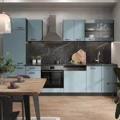 Vicco Küchenzeile "R-Line", Blau-Grau/Anthrazit, 300 cm ohne Arbeitsplatte