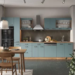 Vicco Küchenzeile "R-Line", Blau-Grau/Goldkraft Eiche, 350 cm mit Hochschrank, ohne Arbeitsplatte