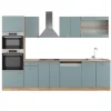 Vicco Küchenzeile "R-Line", Blau-Grau/Goldkraft Eiche, 300 cm mit Hochschrank, ohne Arbeitsplatte