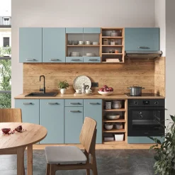 Vicco Küchenzeile "R-Line", Blau-Grau/Goldkraft Eiche, 240 cm ohne Arbeitsplatte