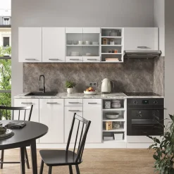 Vicco Küchenzeile R-Line, Küchenblock, Weiß Hochglanz/Weiß, 240 cm, AP Marmor