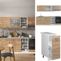 Vicco Küchenzeile R-Line, Küchenblock, Sonoma/Weiß, 240 cm ohne Arbeitsplatte