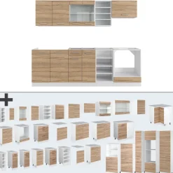 Vicco Küchenzeile R-Line, Küchenblock, Sonoma/Weiß, 240 cm ohne Arbeitsplatte