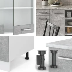 Vicco Küchenzeile R-Line, Küchenblock, Beton/Weiß, 240 cm, AP Marmor