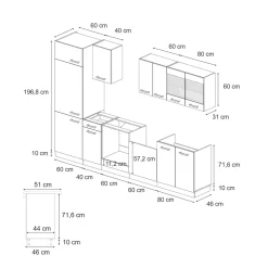 Vicco Küchenzeile R-Line, Küchenblock, Blau-Grau/Weiß, 300 cm ohne Arbeitsplatte
