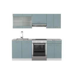 Vicco Küchenzeile R-Line, Küchenblock, Blau-Grau/Weiß, 200 cm ohne Arbeitsplatte