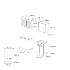 Vicco Küchenzeile R-Line, Küchenblock, Blau-Grau/Weiß, 200 cm ohne Arbeitsplatte