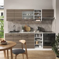 Vicco Küchenzeile R-Line, Küchenblock, Edelgrau/Weiß, 240 cm, AP Marmor