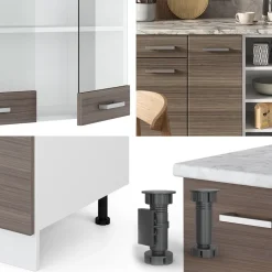 Vicco Küchenzeile R-Line, Küchenblock, Edelgrau/Weiß, 240 cm, AP Marmor