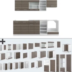 Vicco Küchenzeile R-Line, Küchenblock, Edelgrau/Weiß, 240 cm, AP Marmor