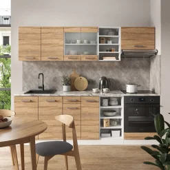 Vicco Küchenzeile R-Line, Küchenblock, Sonoma/Weiß, 240 cm, AP Marmor