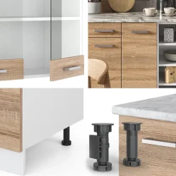 Vicco Küchenzeile R-Line, Küchenblock, Sonoma/Weiß, 240 cm, AP Marmor