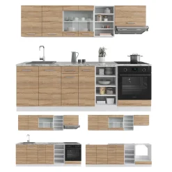 Vicco Küchenzeile R-Line, Küchenblock, Sonoma/Weiß, 240 cm, AP Marmor