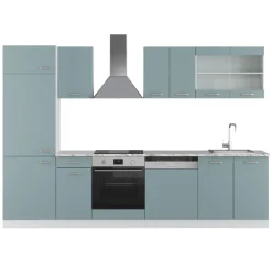 Vicco Küchenzeile R-Line, Küchenblock, Blau-Grau/Weiß, 300 cm, AP Marmor