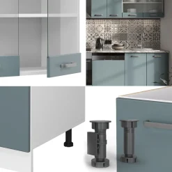 Vicco Küchenzeile R-Line, Küchenblock, Blau-Grau/Weiß, 300 cm, AP Marmor