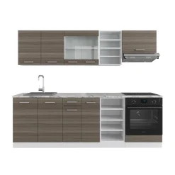 Vicco Küchenzeile R-Line, Küchenblock, Edelgrau/Weiß, 240 cm ohne Arbeitsplatte