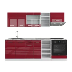 Vicco Küchenzeile "R-Line", Rot Hochglanz/Weiß, 240 cm ohne Arbeitsplatte