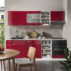 Vicco Küchenzeile "R-Line", Rot Hochglanz/Weiß, 240 cm ohne Arbeitsplatte