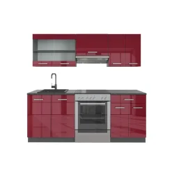 Vicco Küchenzeile "R-Line", Rot Hochglanz/Anthrazit, 200 cm ohne Arbeitsplatte