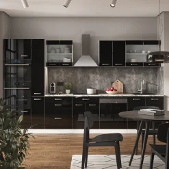 Vicco Küchenzeile "R-Line", Schwarz Hochglanz/Weiß, 350 cm mit Hochschrank, ohne Arbeitsplatte