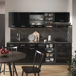 Vicco Küchenzeile "R-Line", Schwarz Hochglanz/Anthrazit, 240 cm ohne Arbeitsplatte