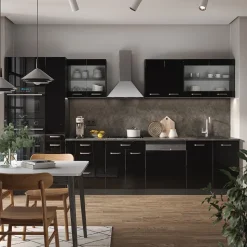 Vicco Küchenzeile "R-Line", Schwarz Hochglanz/Anthrazit, 350 cm mit Hochschrank, ohne Arbeitsplatte