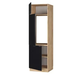 Vicco Kühlumbauschrank Fame-Line, Hochschrank für die Küche, Schwarz gestreift, 60 cm