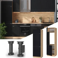 Vicco Kühlumbauschrank Fame-Line, Hochschrank für die Küche, Schwarz gestreift, 60 cm