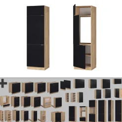 Vicco Kühlumbauschrank Fame-Line, Hochschrank für die Küche, Schwarz gestreift, 60 cm