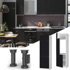 Vicco Kühlumbauschrank Fame-Line, Hochschrank für die Küche, Schwarz gestreift, 60 cm