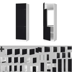 Vicco Kühlumbauschrank Fame-Line, Hochschrank für die Küche, Schwarz gestreift, 60 cm