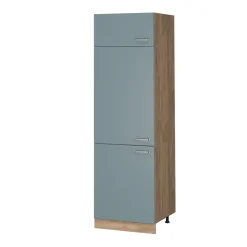 Vicco Kühlumbauschrank R-Line, Hochschrank für die Küche, Blau-Grau/Goldkraft Eiche, 60 cm
