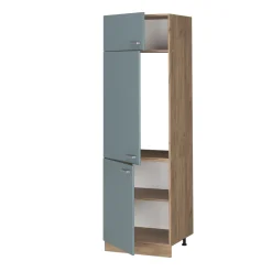 Vicco Kühlumbauschrank R-Line, Hochschrank für die Küche, Blau-Grau/Goldkraft Eiche, 60 cm