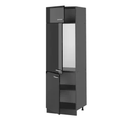 Vicco Kühlumbauschrank R-Line, Hochschrank für die Küche, Schwarz Hochglanz/Anthrazit, 60 cm