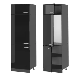 Vicco Kühlumbauschrank R-Line, Hochschrank für die Küche, Schwarz Hochglanz/Anthrazit, 60 cm