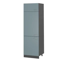 Vicco Kühlumbauschrank R-Line, Hochschrank für die Küche, Blau-Grau/Anthrazit, 60 cm